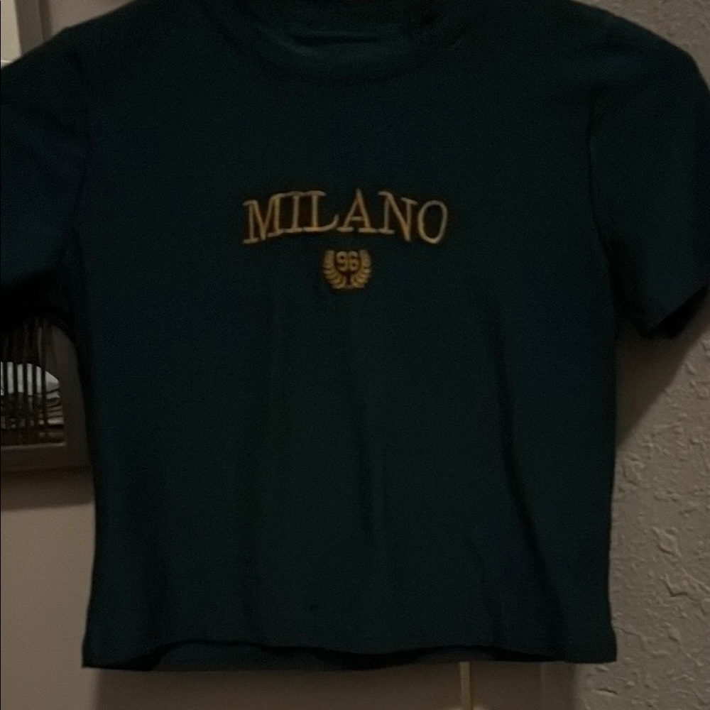 Green Tee with Gold Milano Embroidery